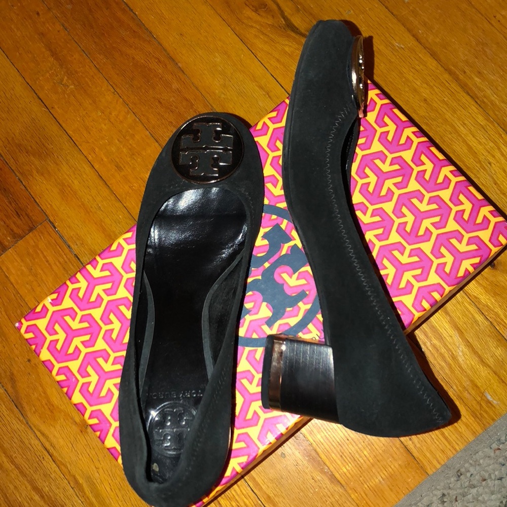 Tory Burch “Amy” Heels in Black Suede